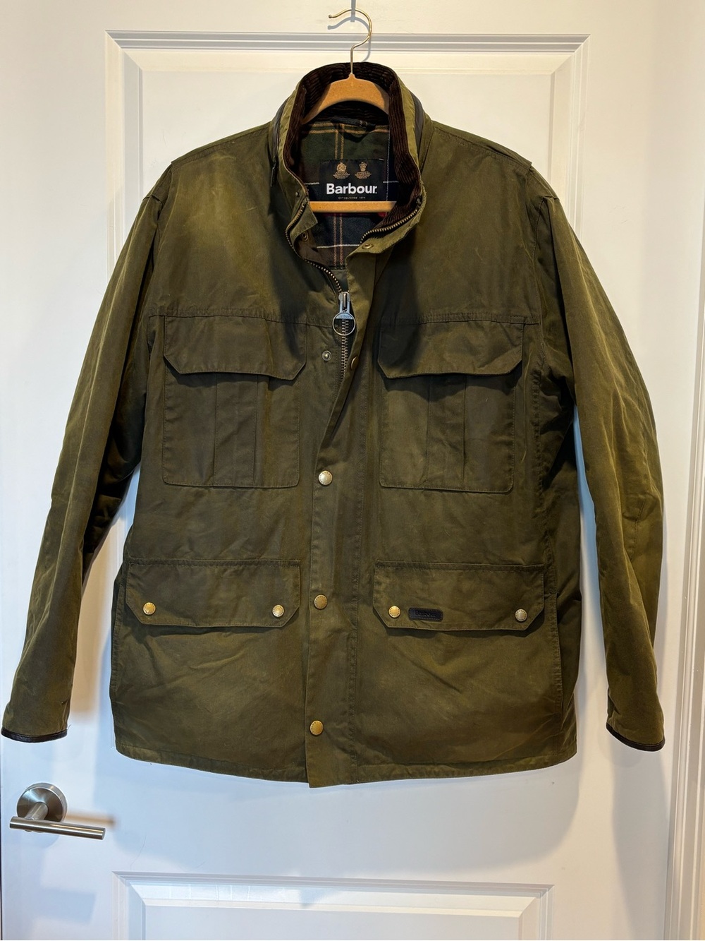 Barbour Waxed Jacket XL Green Men's Malcolm Field Coat Hooded Insulated Classic